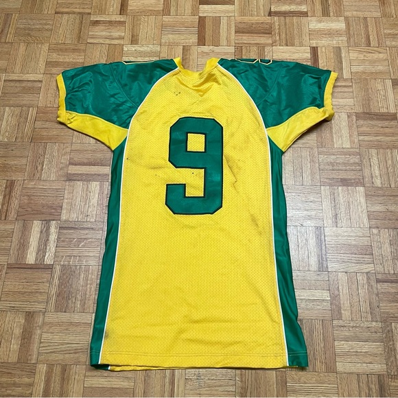 Vintage High School Football Jersey Men’s Large Eagles #9 Yellow Green Game-Worn - Picture 10 of 11
